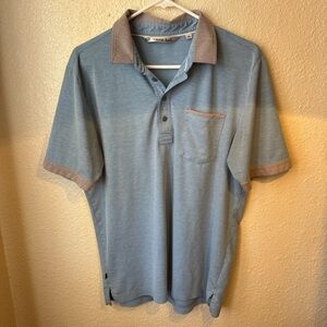 Travis Mathew Light Blue Polo with Contrasting Tan Trim